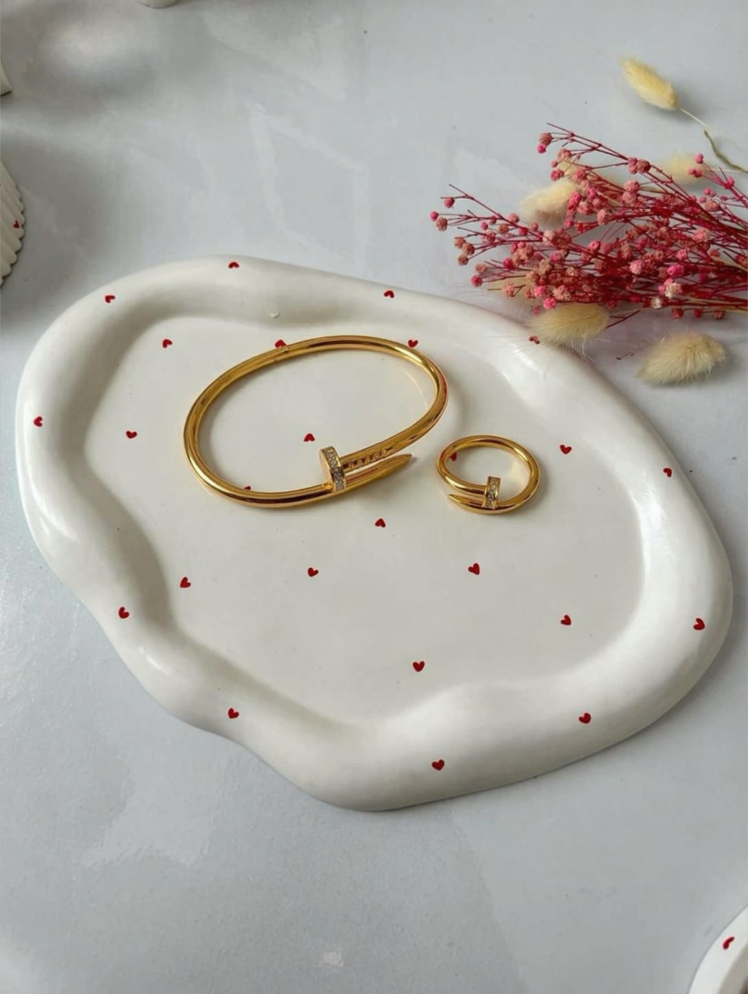 Duo Bracelet et Bague Clou avec pierre